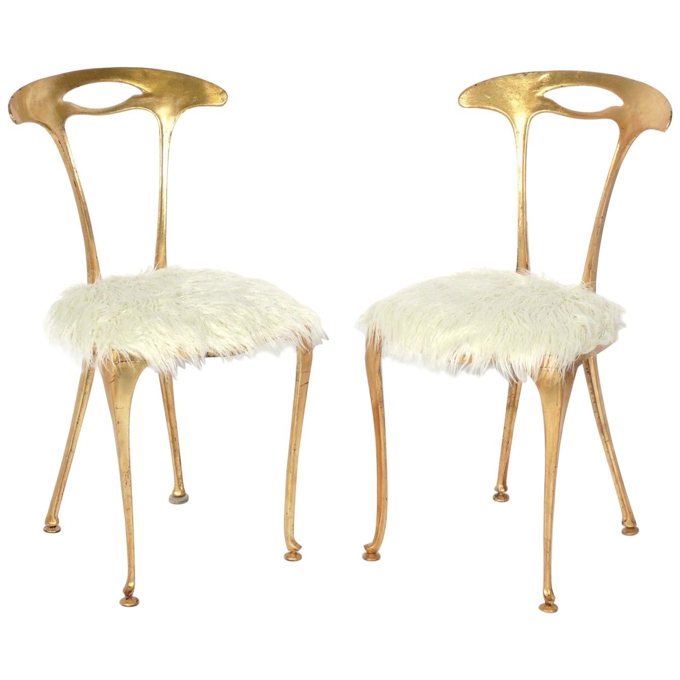 Pair of Gilt and Faux Lamb Chairs by Palladio