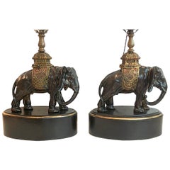 Antique Pair of Gilt and Painted Cast Elephant Table Lamps
