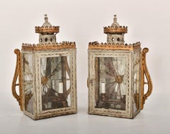 Pair of Gilt and Painted French Tole Wall Lanterns