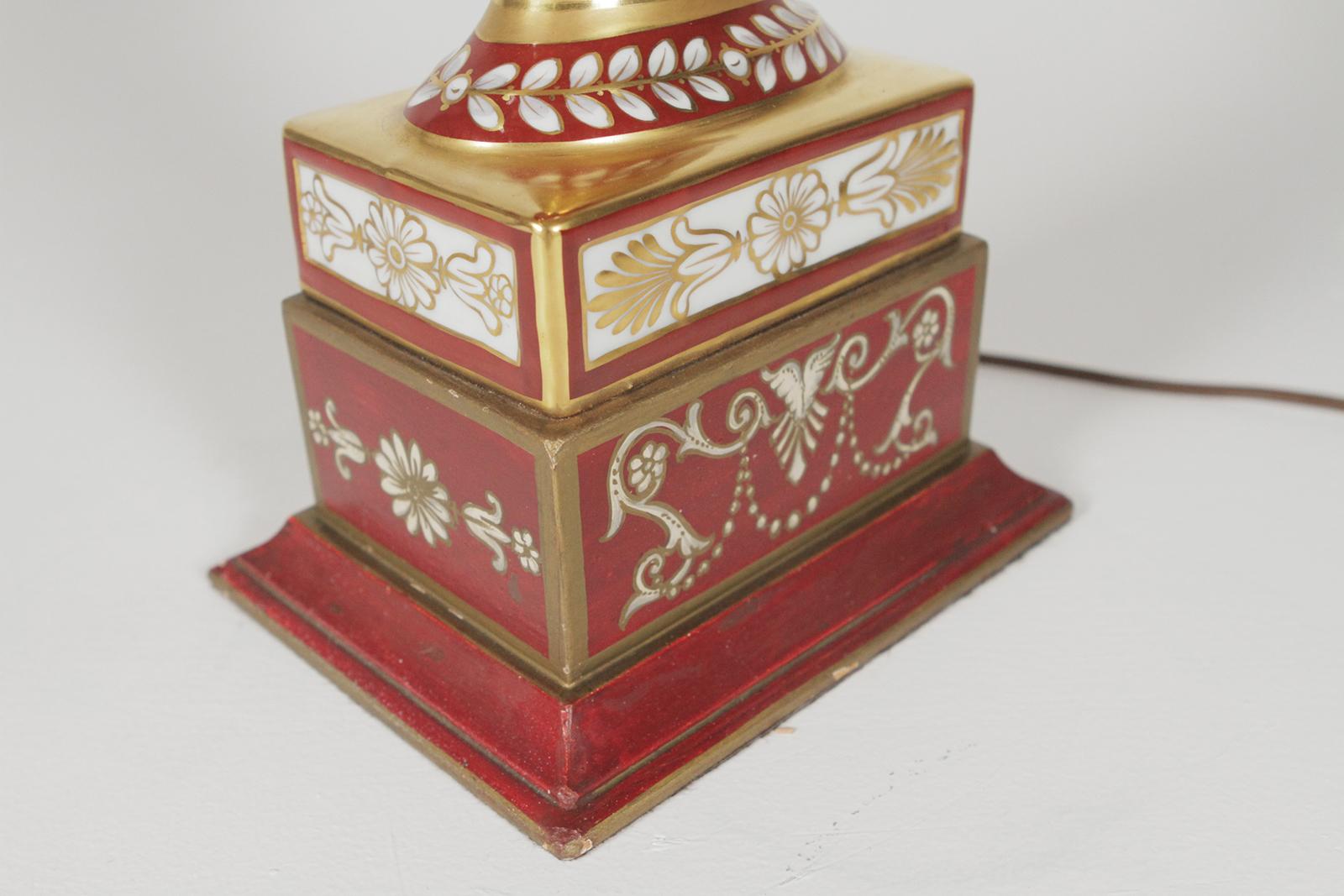 Hand-Painted Pair of Gilt and Painted Porcelain Table Lamps