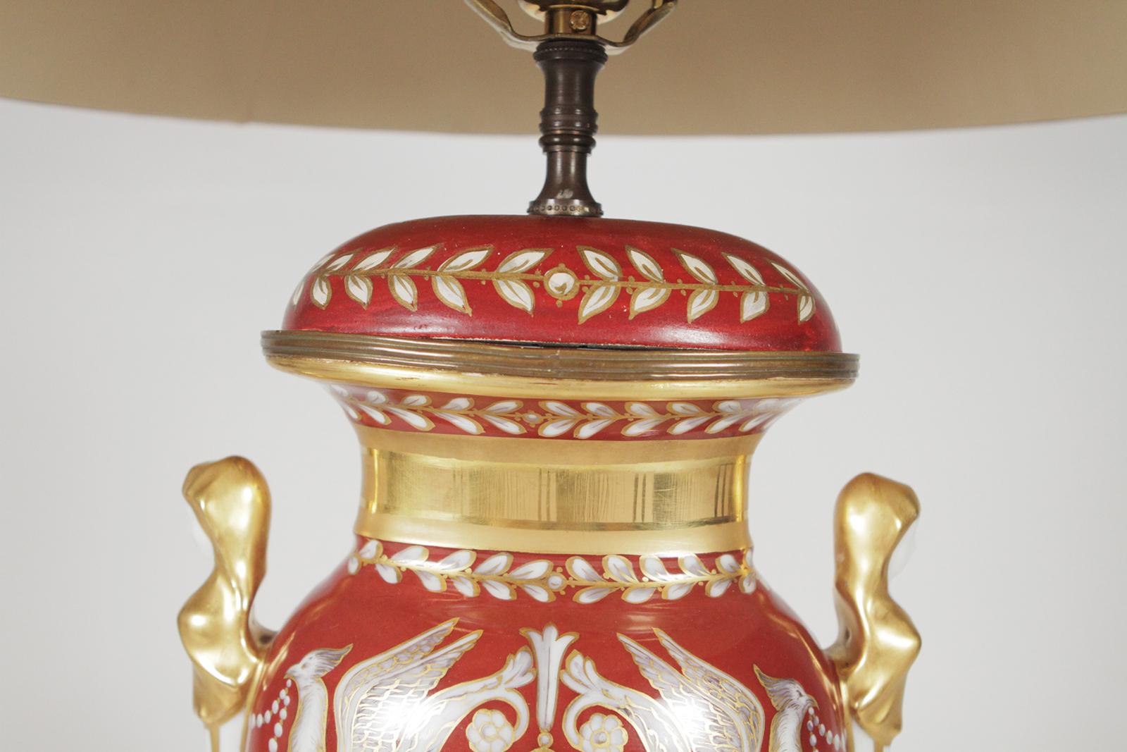 Early 20th Century Pair of Gilt and Painted Porcelain Table Lamps