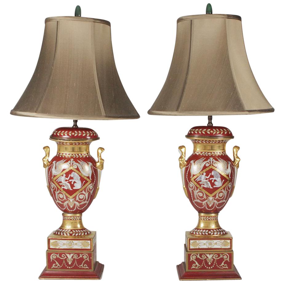 Pair of Gilt and Painted Porcelain Table Lamps