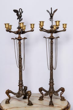 Pair of Gilt and Patinated Bronze Candelabra, France, 19th Century