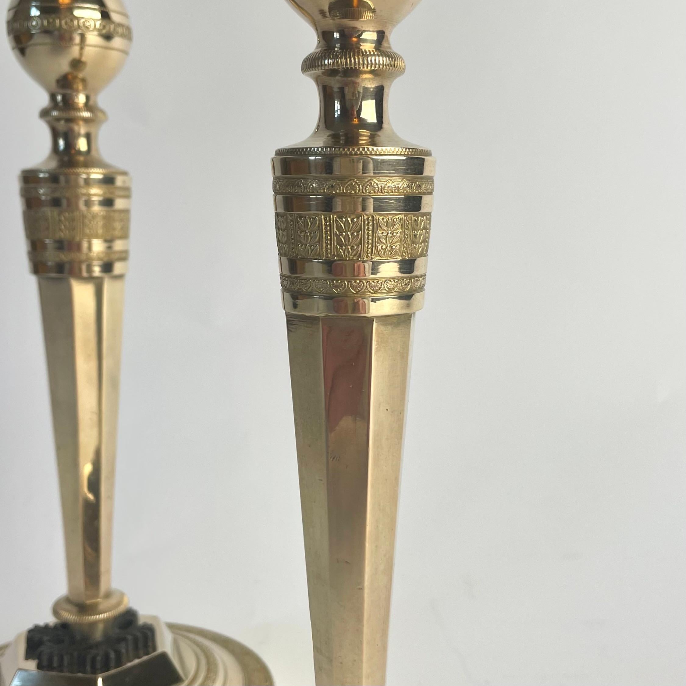 Pair of Gilt and Patinated Bronze Candlesticks. Directoire, Late 18th Century For Sale 3