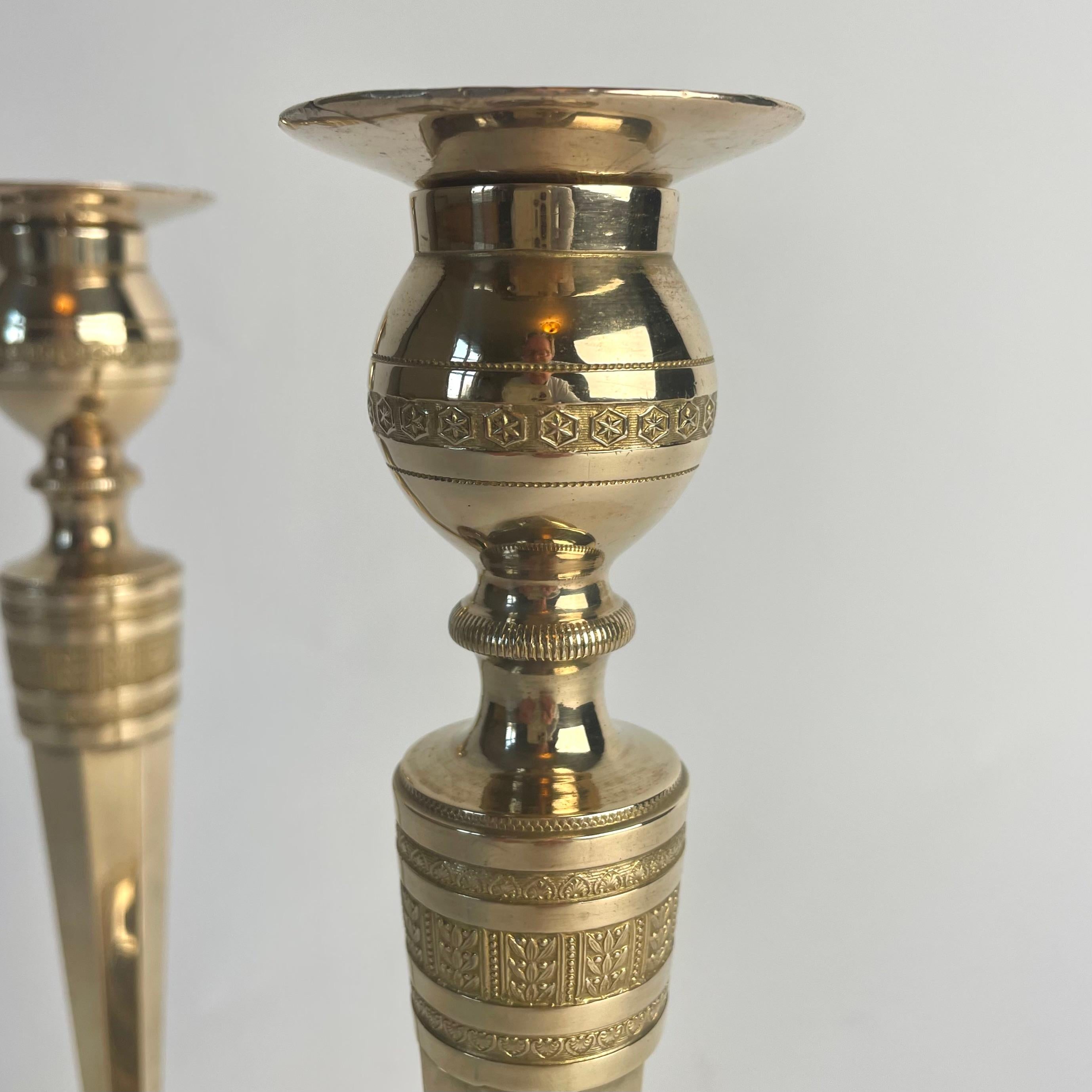 Pair of Gilt and Patinated Bronze Candlesticks. Directoire, Late 18th Century For Sale 4