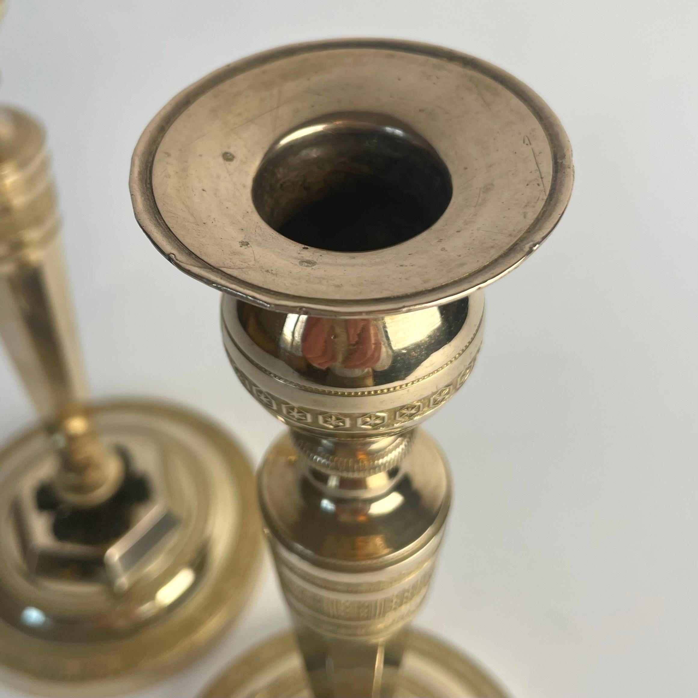 Pair of Gilt and Patinated Bronze Candlesticks. Directoire, Late 18th Century For Sale 5
