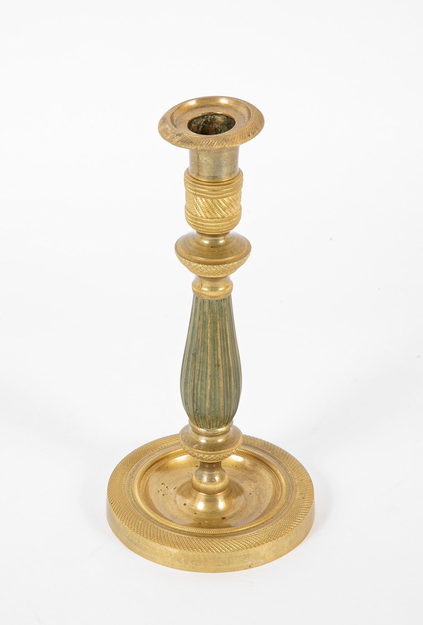 Empire Pair of Gilt and Patinated Bronze Candlesticks For Sale
