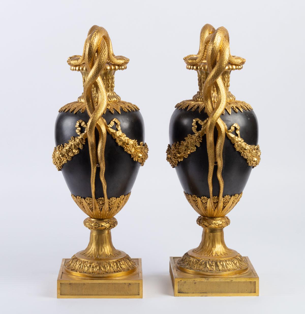 Late 19th Century Pair of Gilt and Patinated Bronze Cassolettes