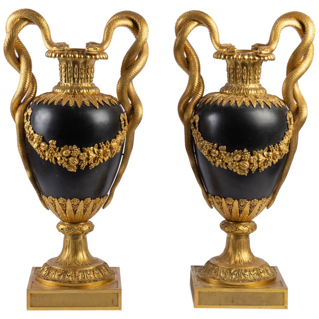 Pair of Gilt and Patinated Bronze Cassolettes