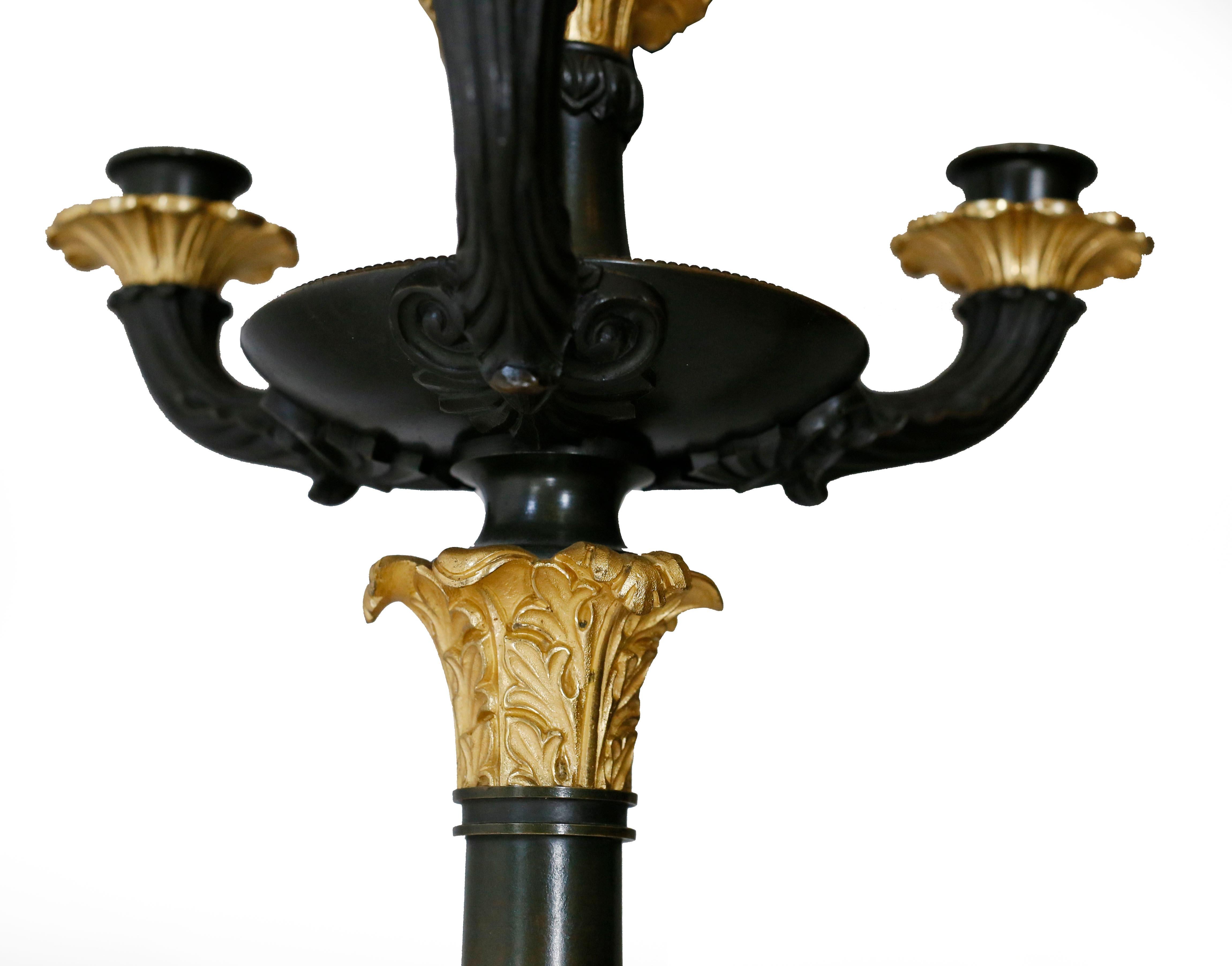 Pair of Gilt and Patinated Bronze Charles X Candelabra For Sale 1