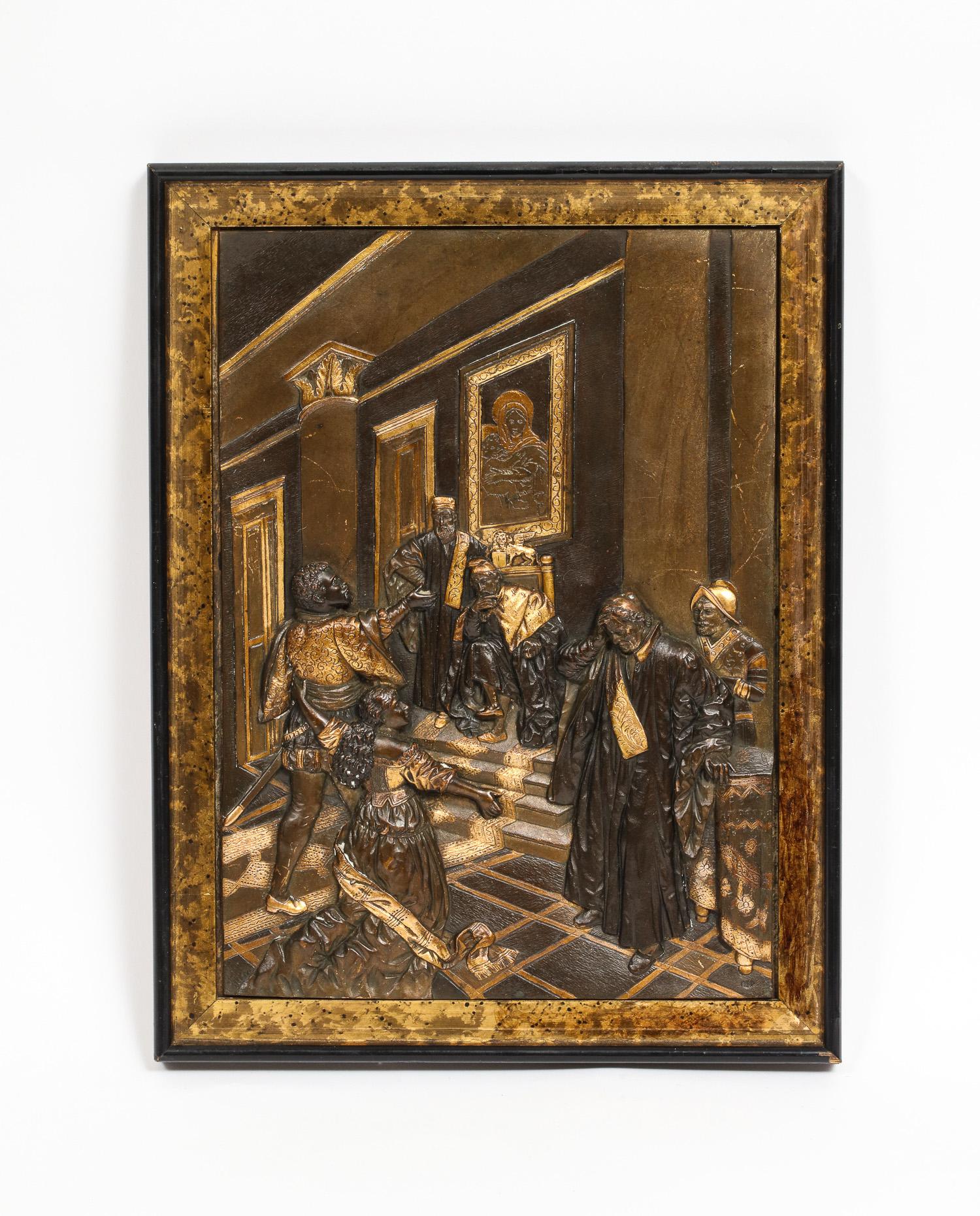 Romantic Pair of Gilt and Patinated Bronze Relief Plaques Depicting Shakespeare, Othello