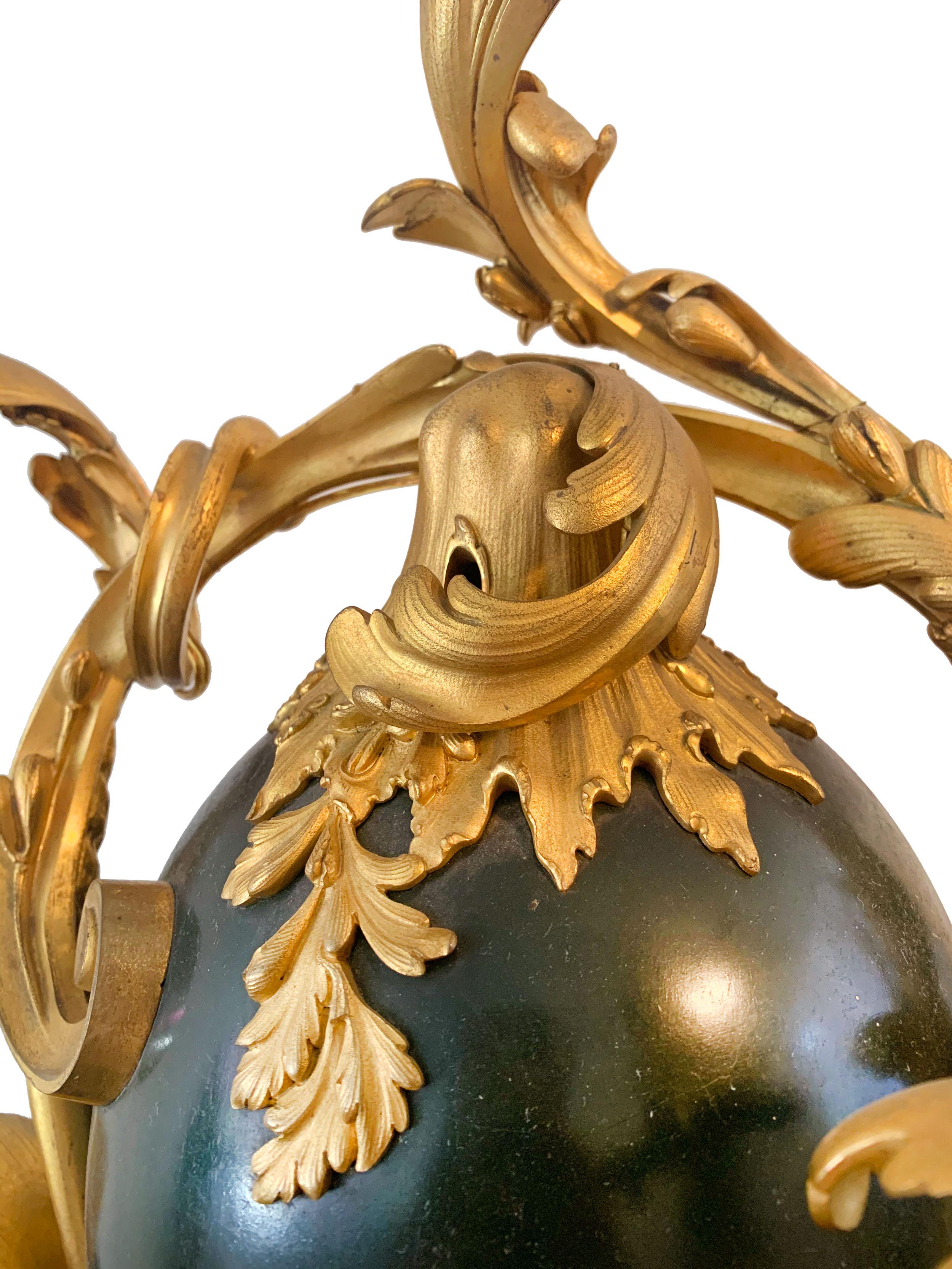 Cast Pair of Gilt and Patinated Bronze Three Light Candelabras by Henry Dasson