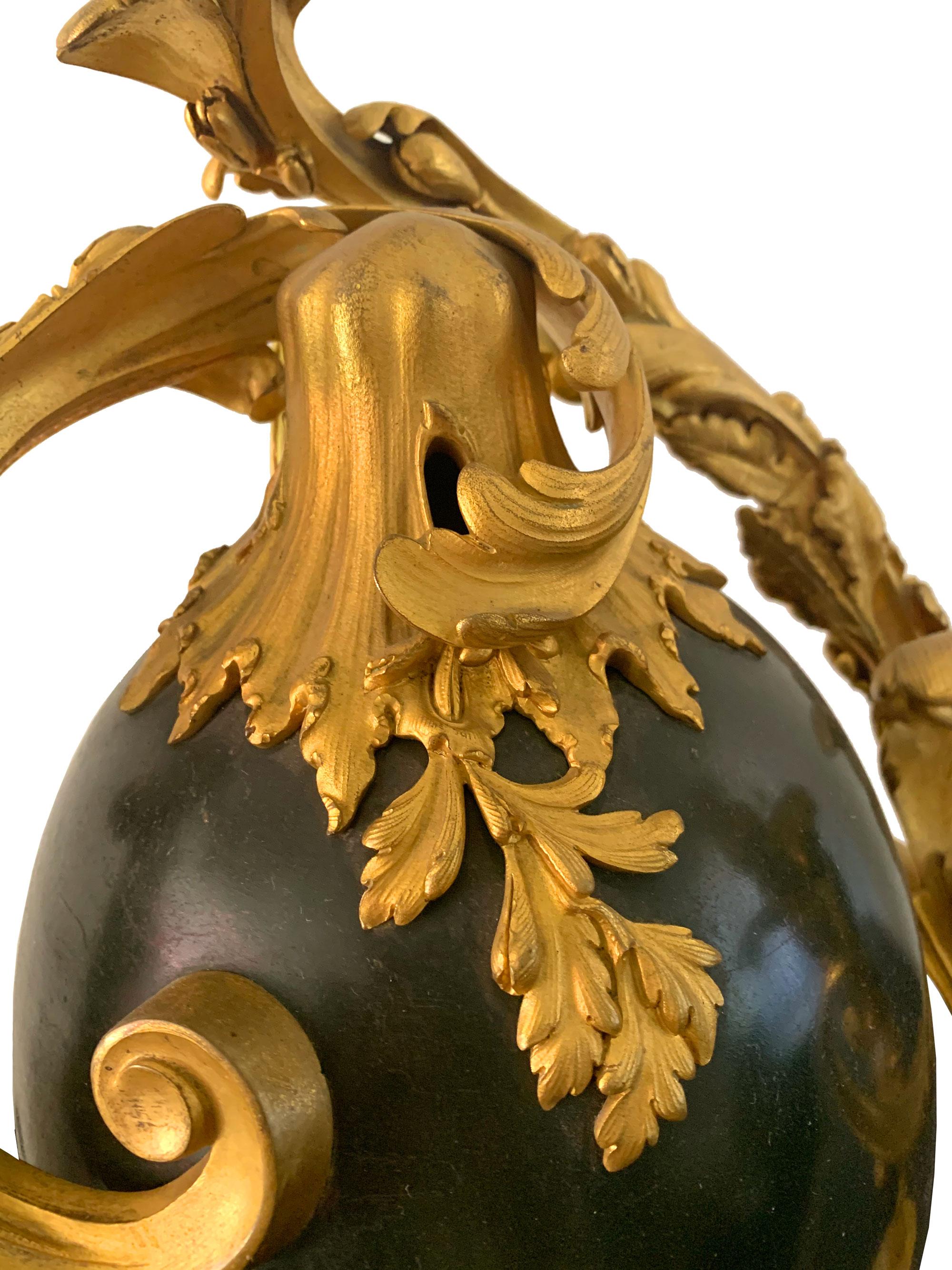 Pair of Gilt and Patinated Bronze Three Light Candelabras by Henry Dasson 1