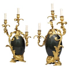 Pair of Gilt and Patinated Bronze Three Light Candelabras by Henry Dasson