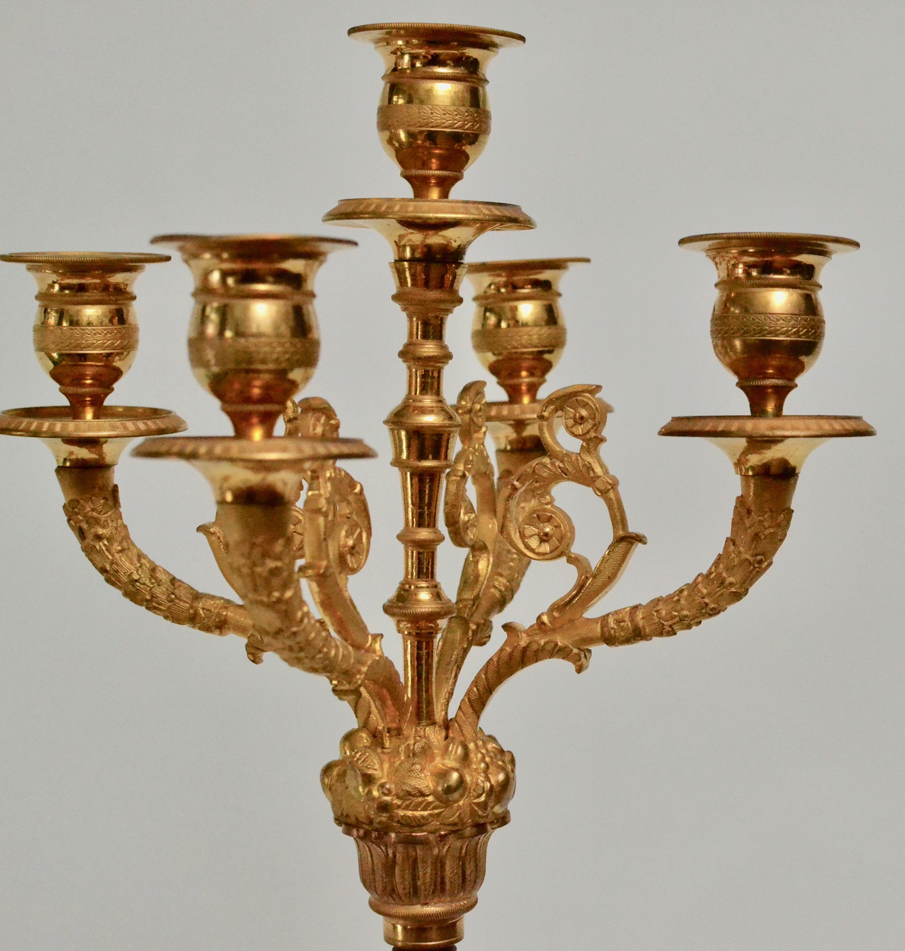 Pair of Gilt and Patinated Empire Candelabra, Early 19th Century 3