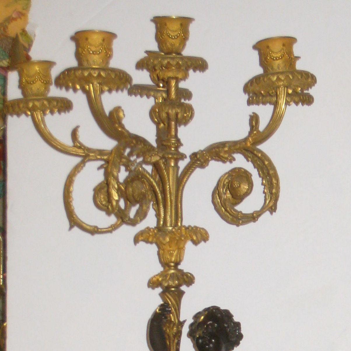 19th Century Pair of Gilt and Patinated Figural Bronze and Marble Candelabras