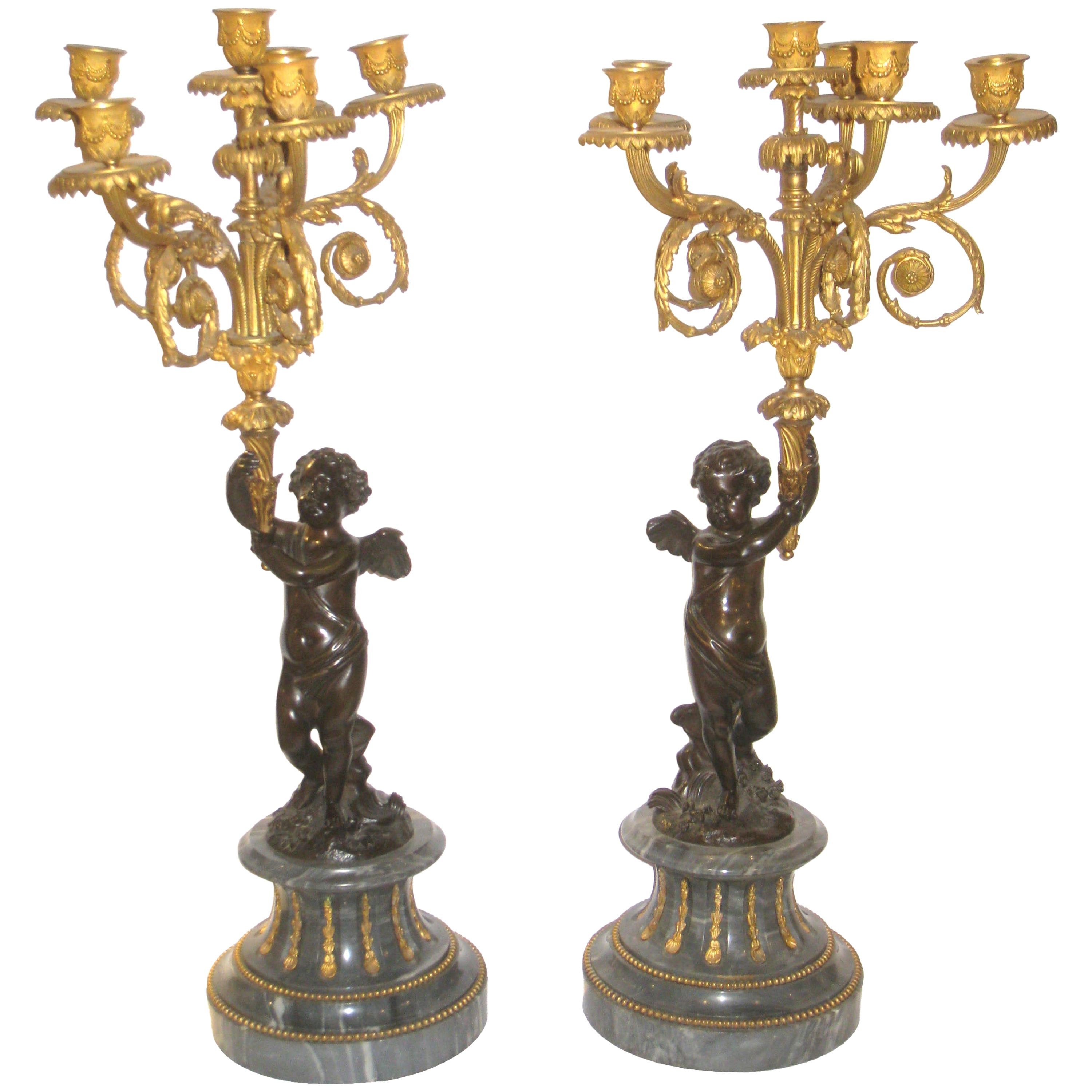 17Th-Century Style French Neoclassical Cherub Candle Stick Holder 