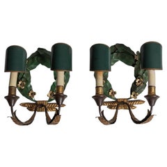 Pair of Gilt and Patinated Iron Wall Lights, 19th Century