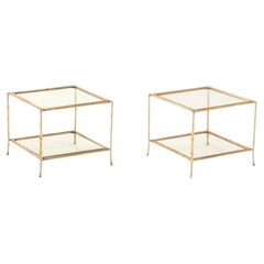 Retro Pair of Gilt Bamboo and Glass Side Tables in Bagues Style