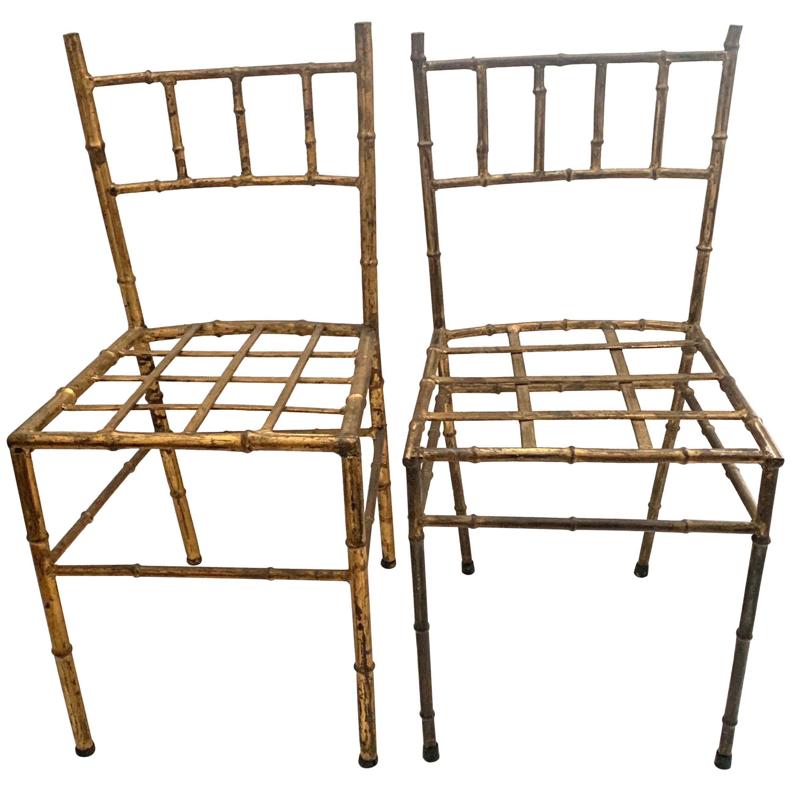 Pair of Gilt Bamboo Style Diminutive Children’s Chairs For Sale