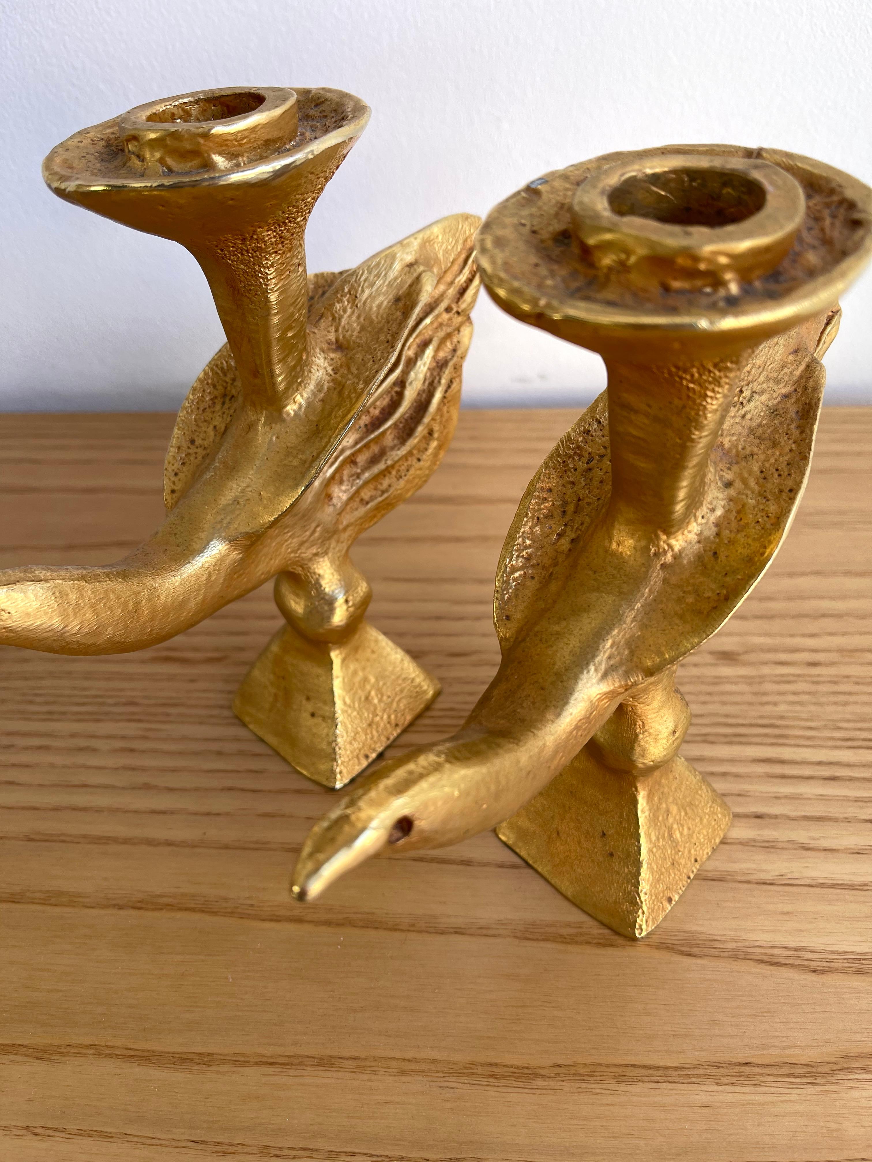 Pair of Gilt Bird Candle Holders by Pierre Casenove for Fondica, France, 1980s 3