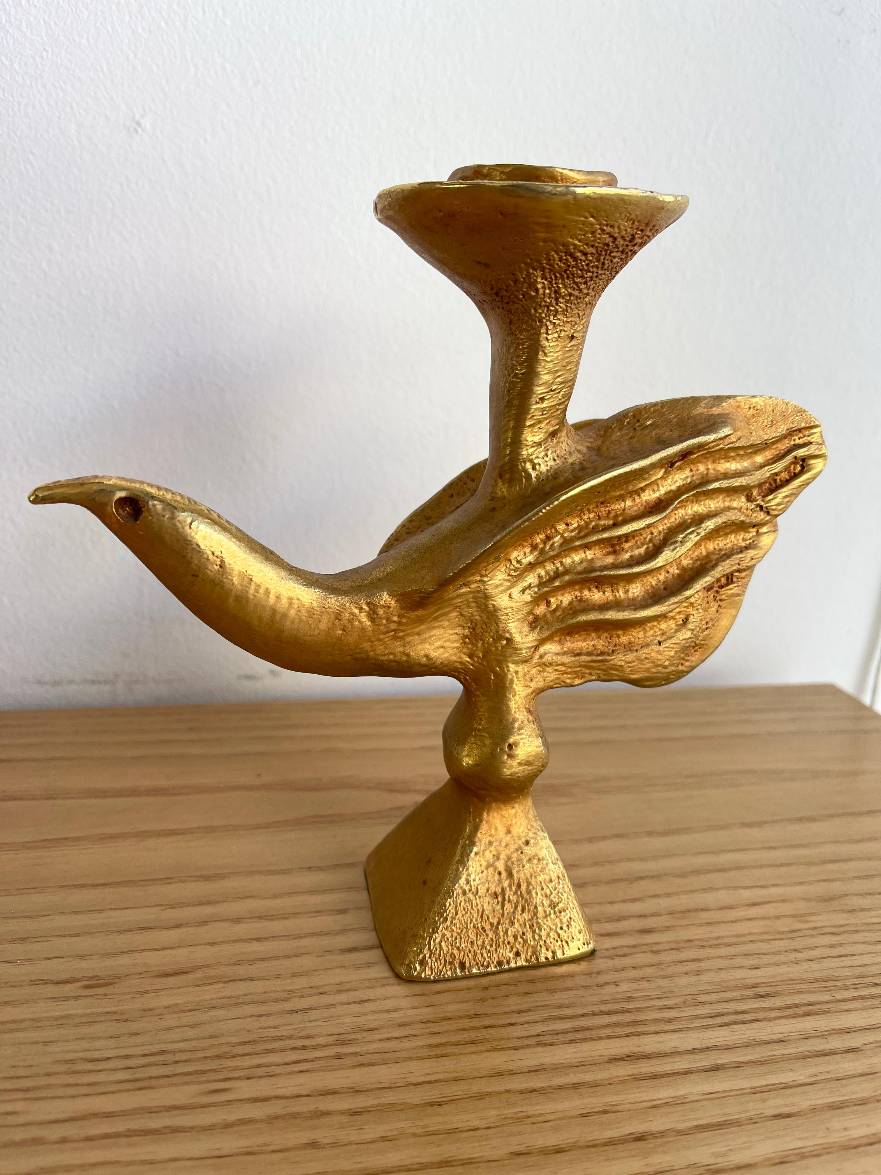 French Pair of Gilt Bird Candle Holders by Pierre Casenove for Fondica, France, 1980s