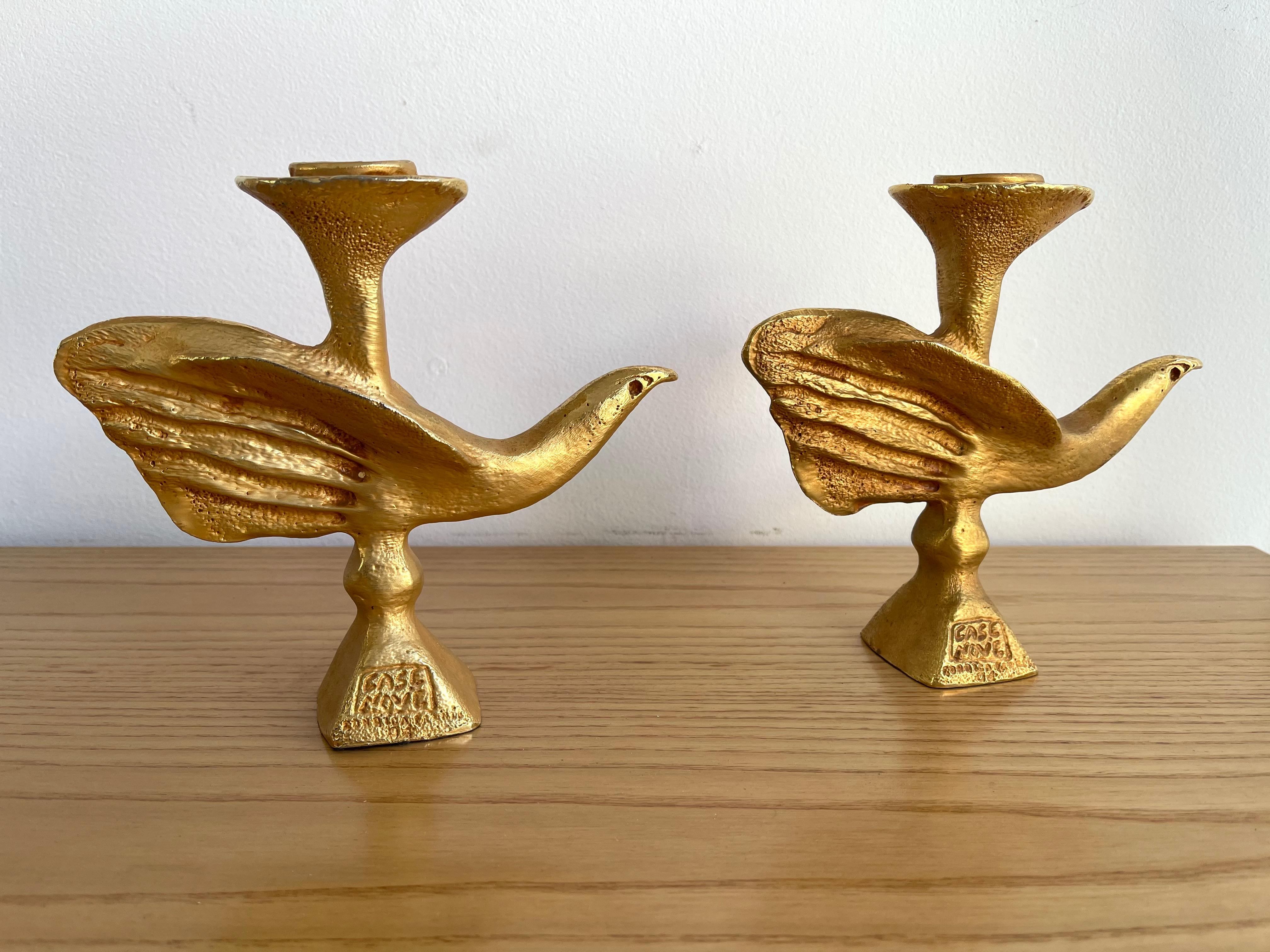 Late 20th Century Pair of Gilt Bird Candle Holders by Pierre Casenove for Fondica, France, 1980s