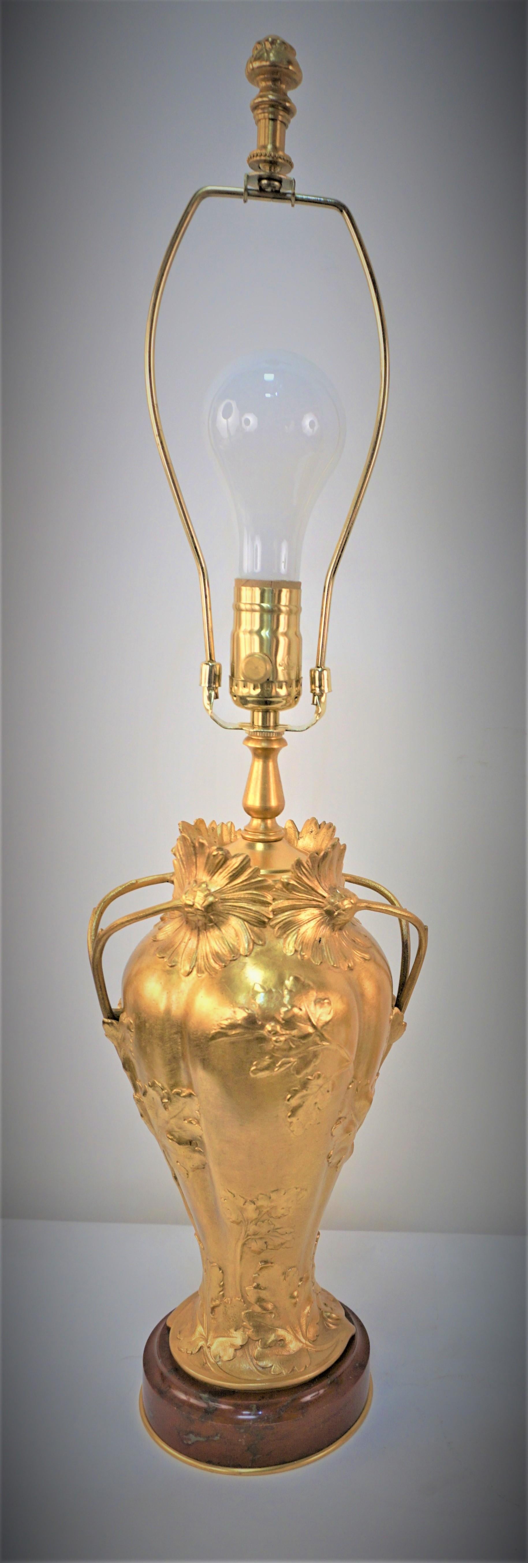 French Pair of Gilt Bonze Table Lamps by Ernest Sanglan, Thiébaut Freres For Sale