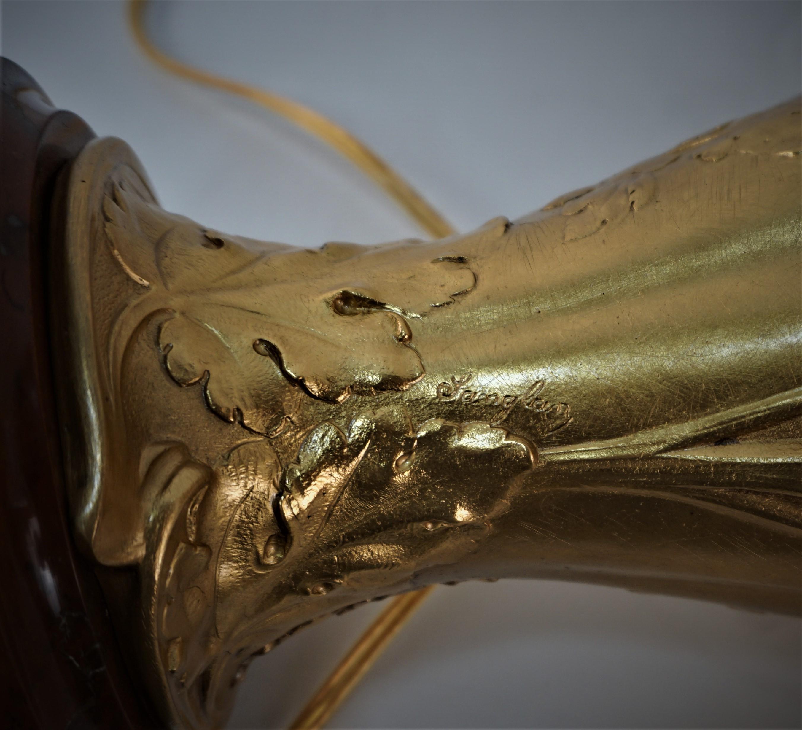 Doré Paire de lampes de table en bronze doré d'Ernest Sanglan - Thiébaut Frères