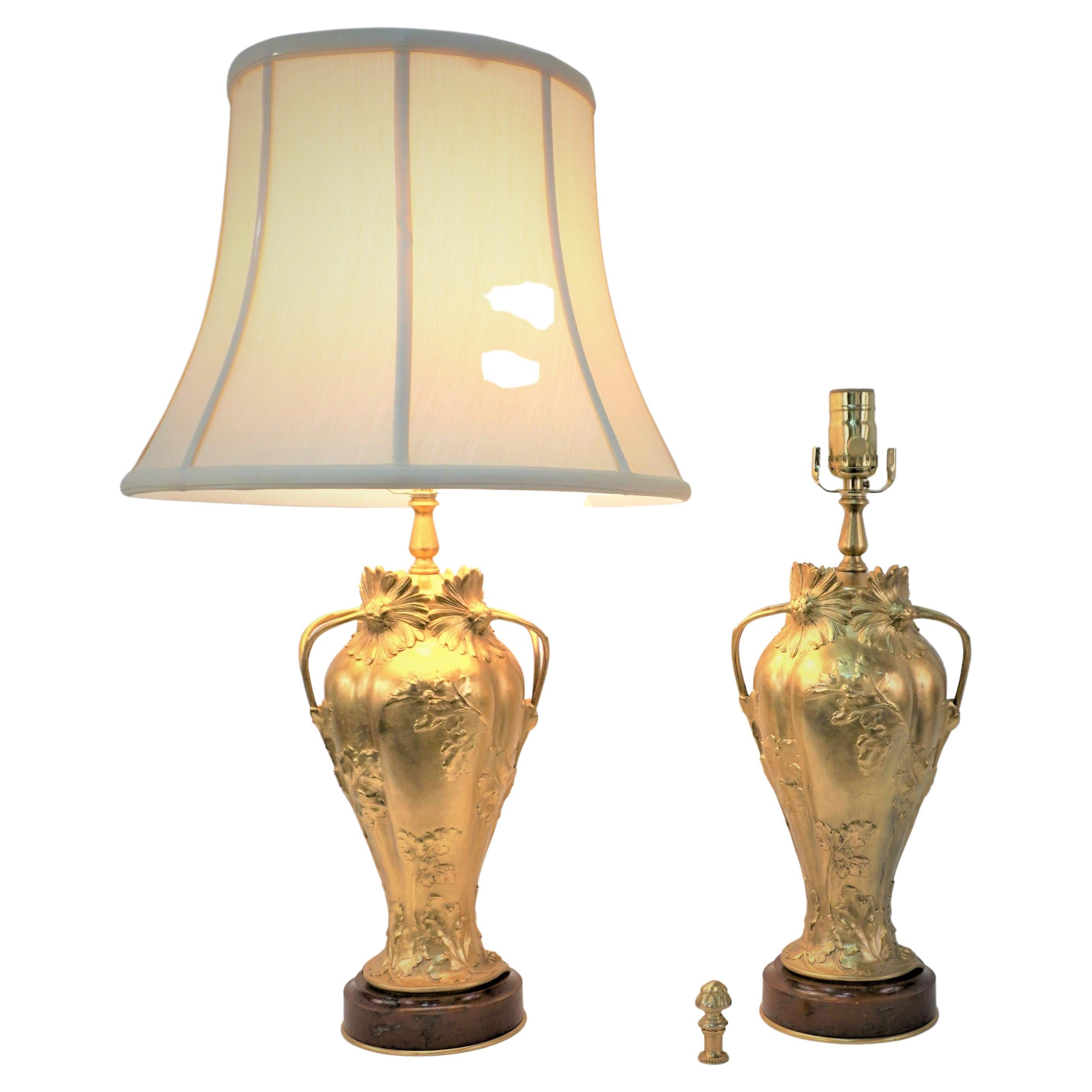 Pair of Gilt Bonze Table Lamps by Ernest Sanglan, Thiébaut Freres For Sale