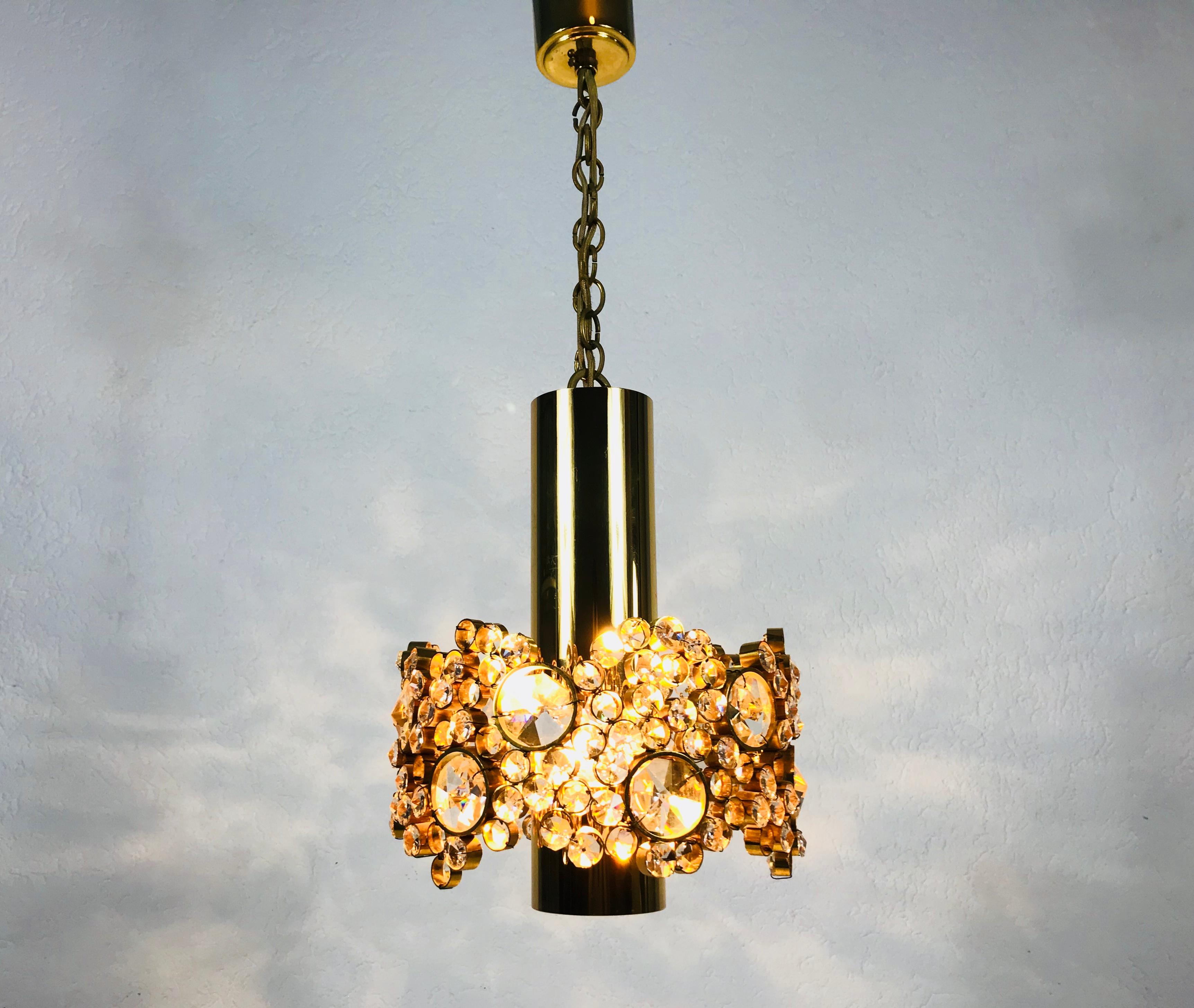 Pair of Gilt Brass and Crystal Glass Chandeliers by Palwa, Germany, 1970s For Sale 5