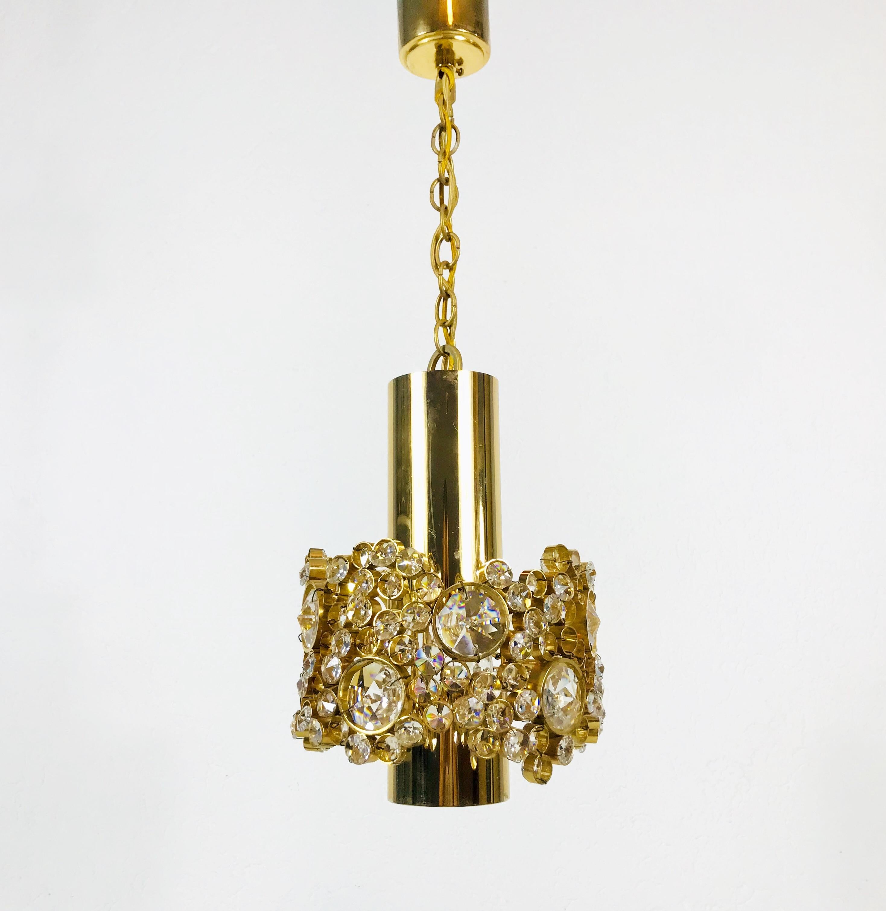 Pair of Gilt Brass and Crystal Glass Chandeliers by Palwa, Germany, 1970s For Sale 10