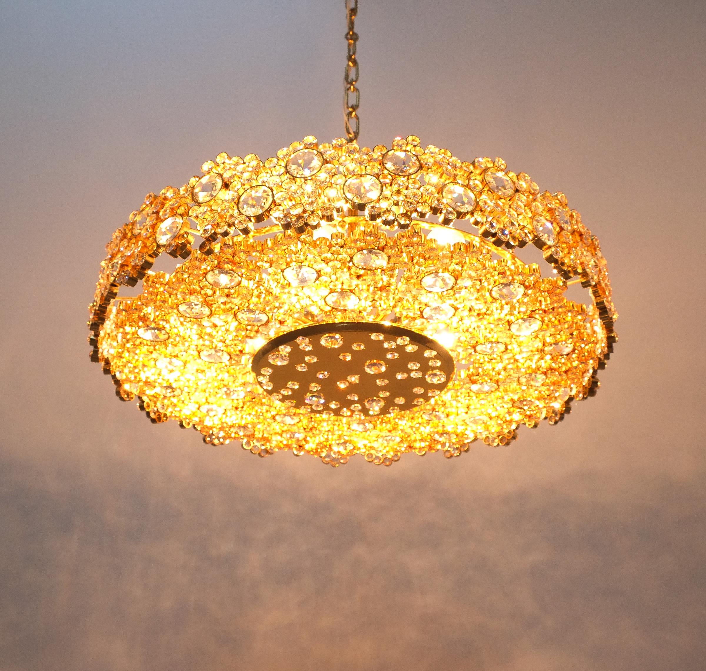 Pair of Gilt Brass and Crystal Glass Encrusted Sconces by Palwa 1