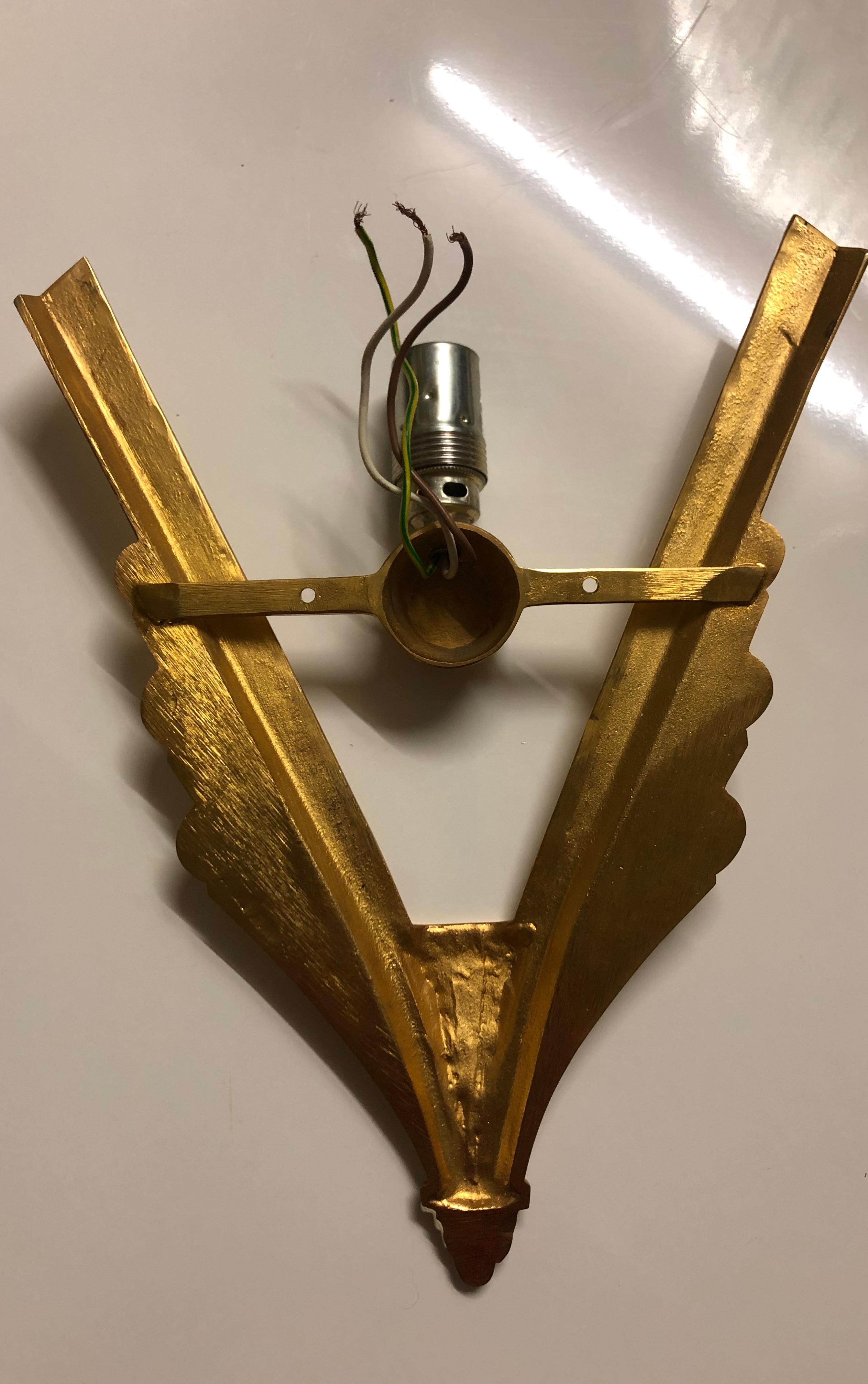 Pair of Gilt Brass and Glass Wall Sconces, Art Deco Style, France, circa 1970s 9