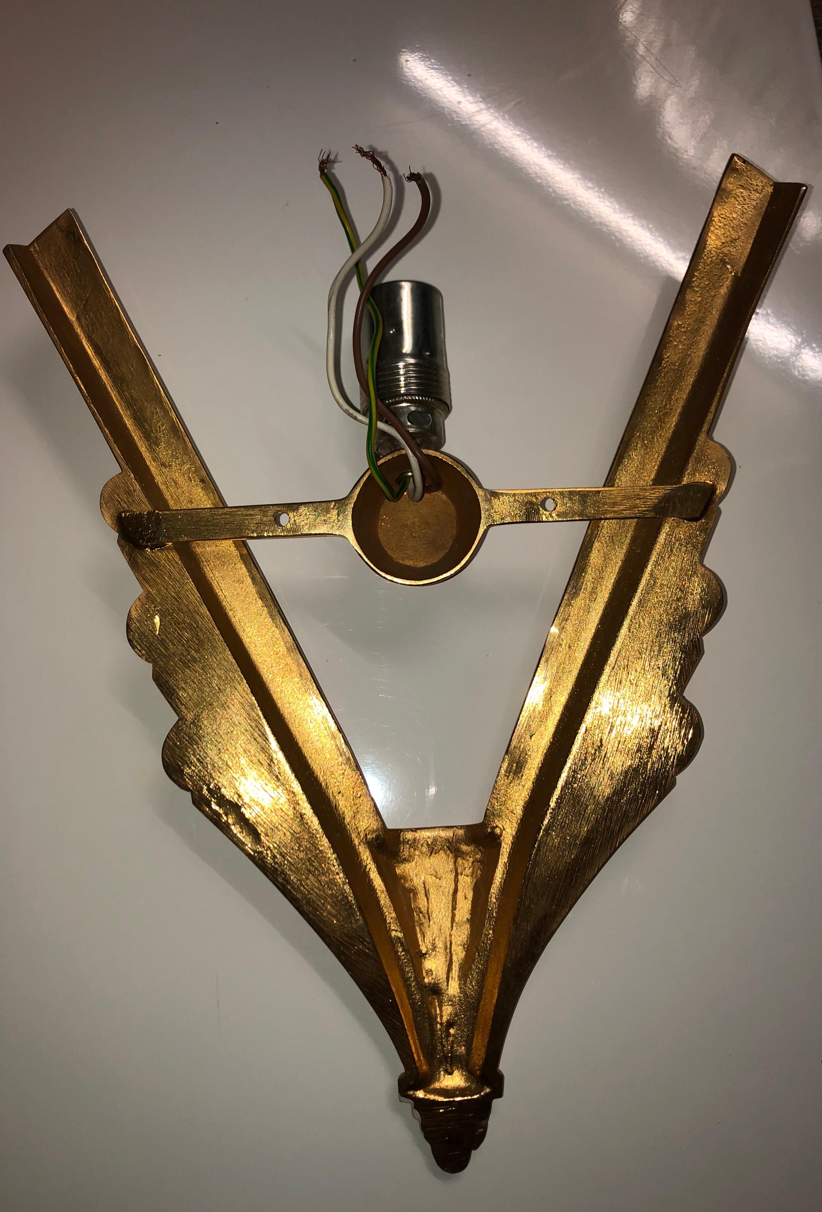 Pair of Gilt Brass and Glass Wall Sconces, Art Deco Style, France, circa 1970s 10