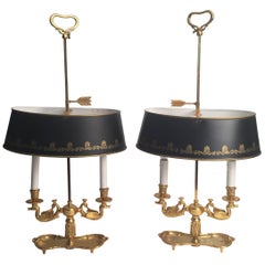 Pair of Gilt Brass and Tole Bouillotte Lamps