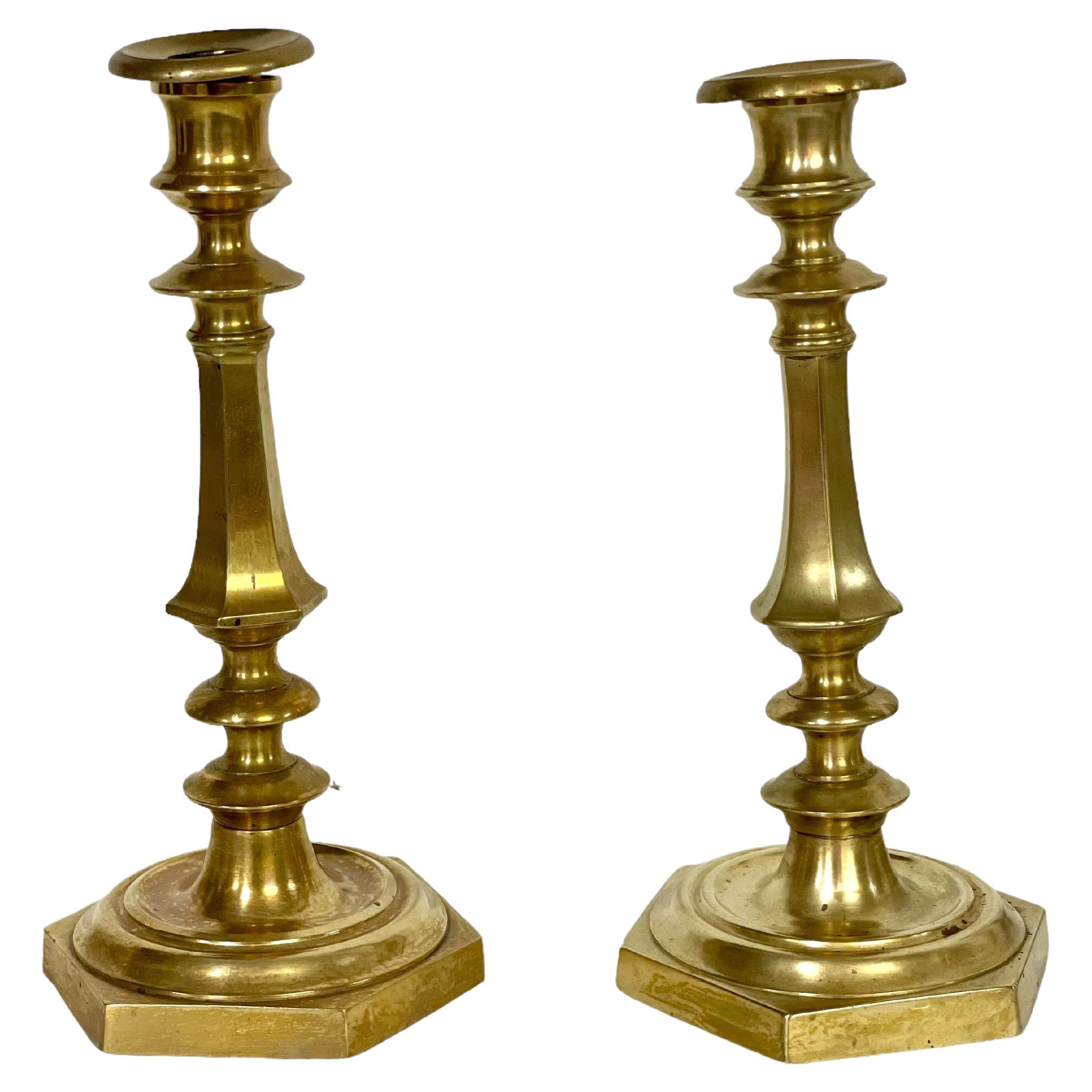 19th Century Pair of Gilt Bronze Baluster Candlesticks For Sale