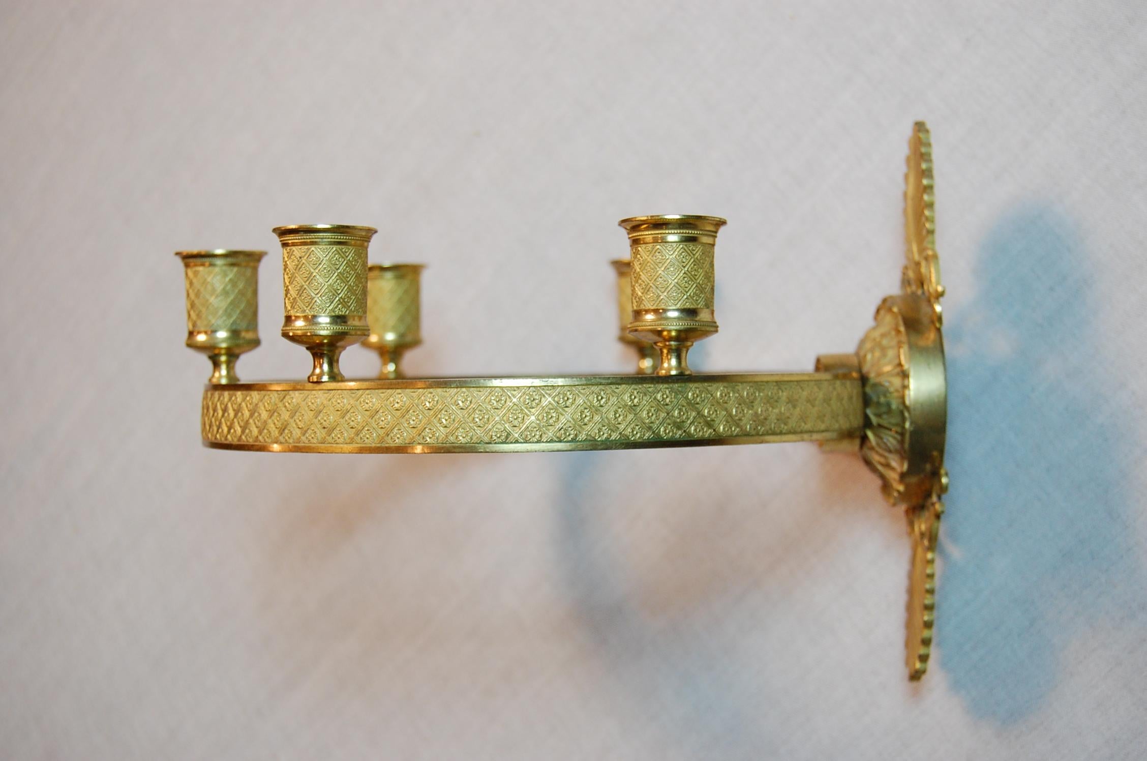 Pair of Gilt Brass Charles X Period French Empire Style Ring Form Sconces 7