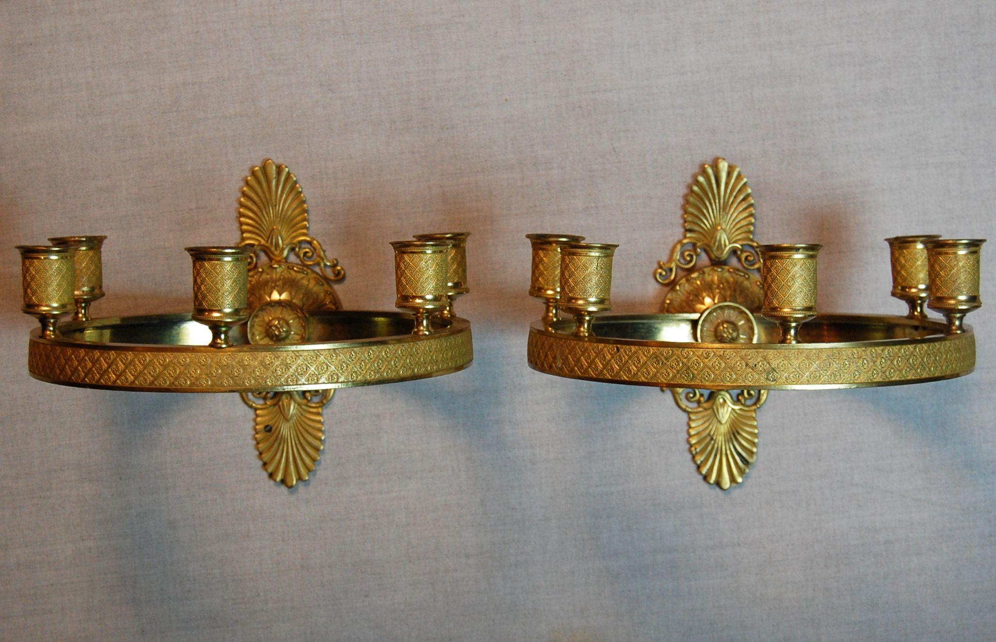 Pair of Gilt Brass Charles X Period French Empire Style Ring Form Sconces 1