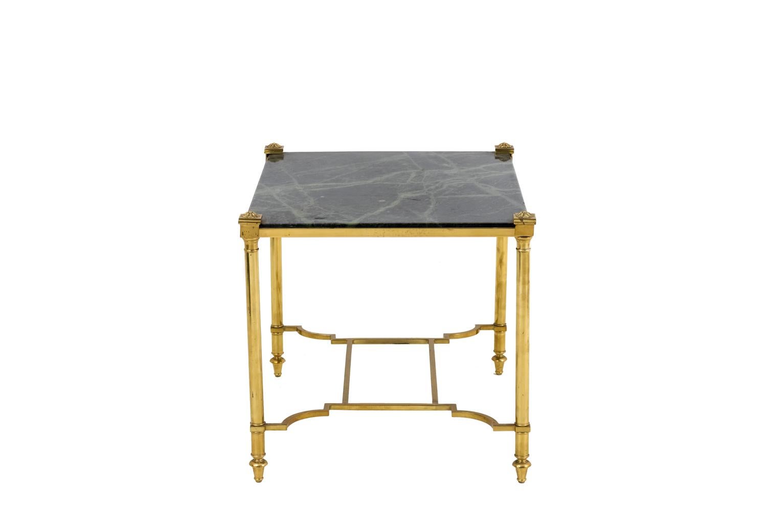 Pair of Gilt Brass End Tables with Green Marble, 1970s In Good Condition In Saint-Ouen, FR