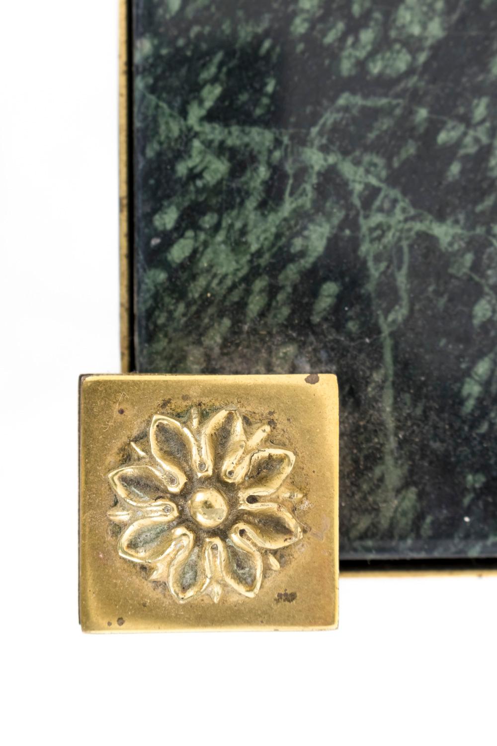 Pair of Gilt Brass End Tables with Green Marble, 1970s 1