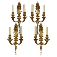 Vintage Pair of Gilt Brass French 1950s Wall Sconces - Two Pairs Available