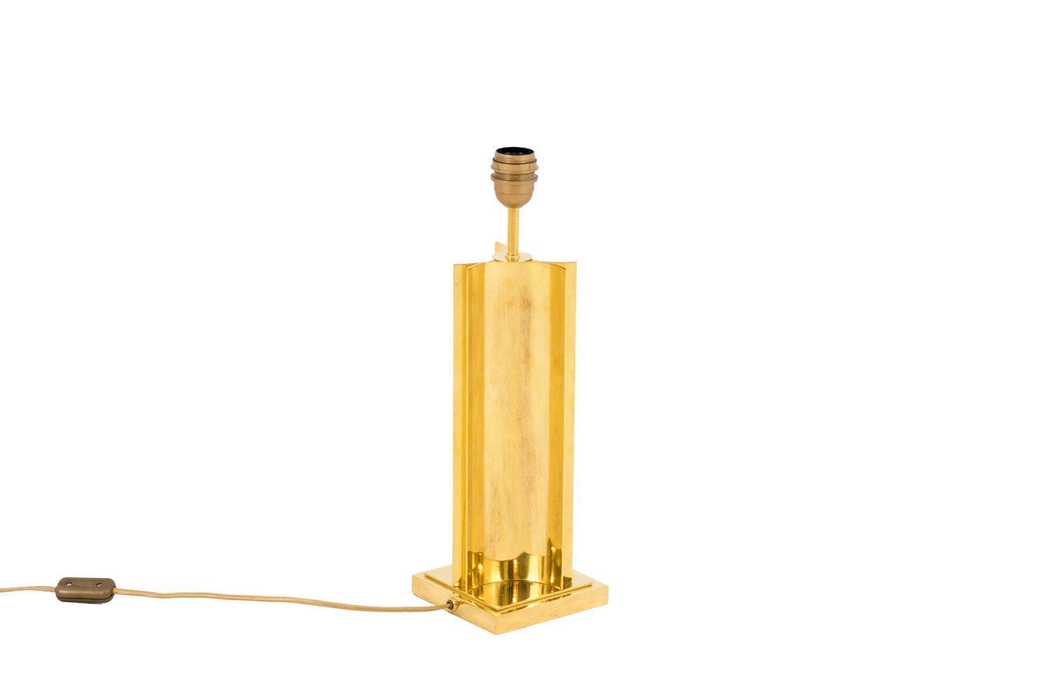 European Gilt Brass Lamp with a Geometrical Shaft, 1970s For Sale