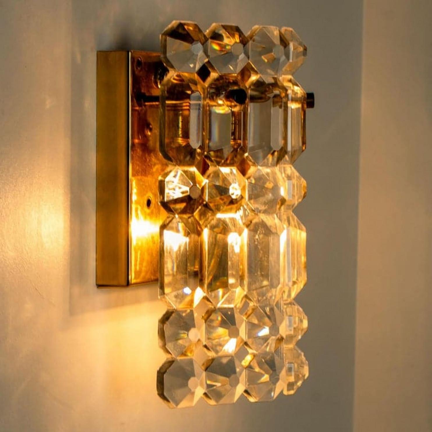 Pair of Gilt Brass Metal Crystal Glass Sconces Wall Lights Kinkeldey, 1970s For Sale 5