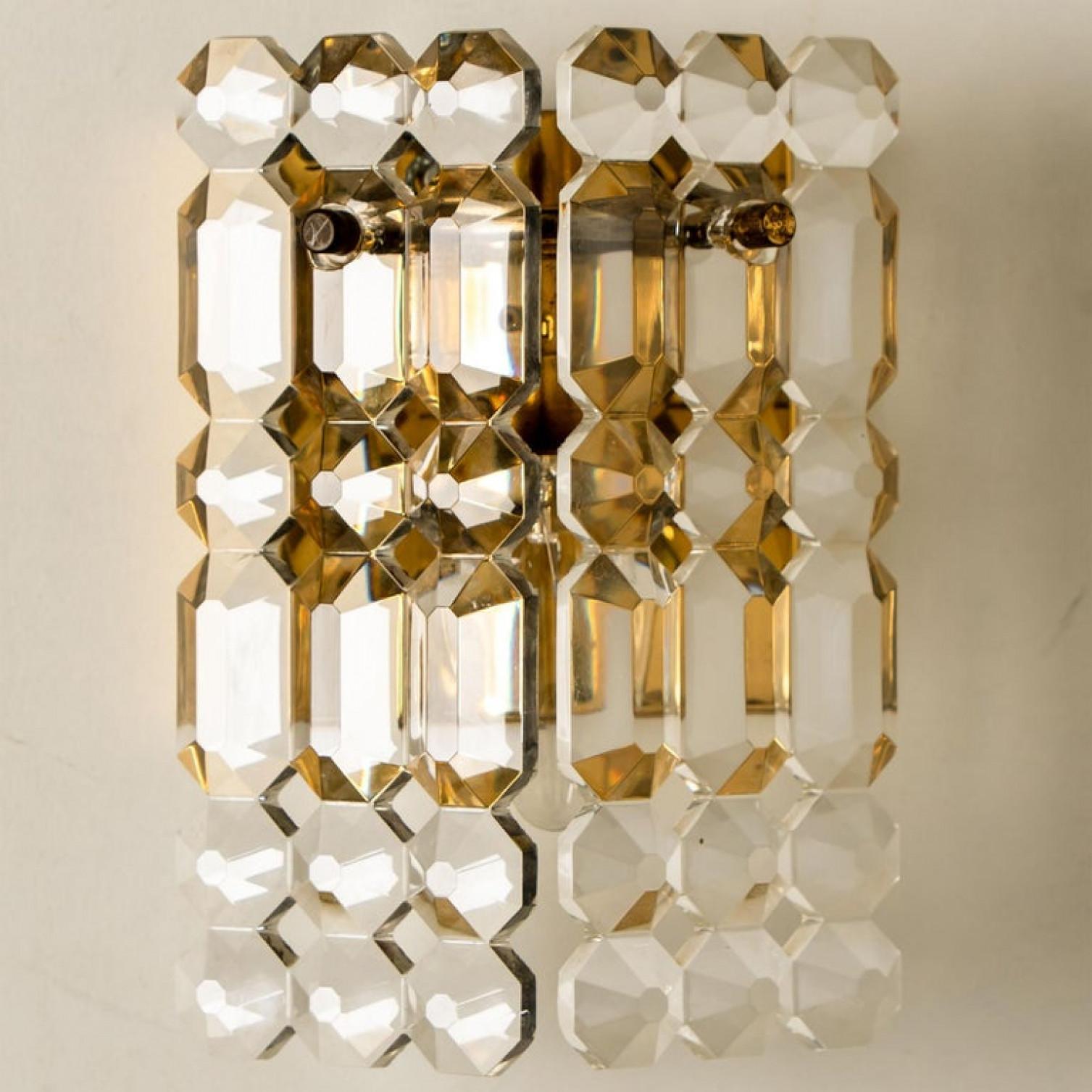 Pair of Gilt Brass Metal Crystal Glass Sconces Wall Lights Kinkeldey, 1970s For Sale 7