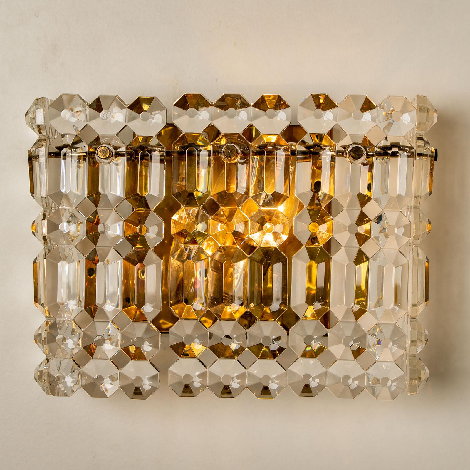 Pair of Gilt Brass Metal Crystal Glass Sconces Wall Lights Kinkeldey, 1970s For Sale 8