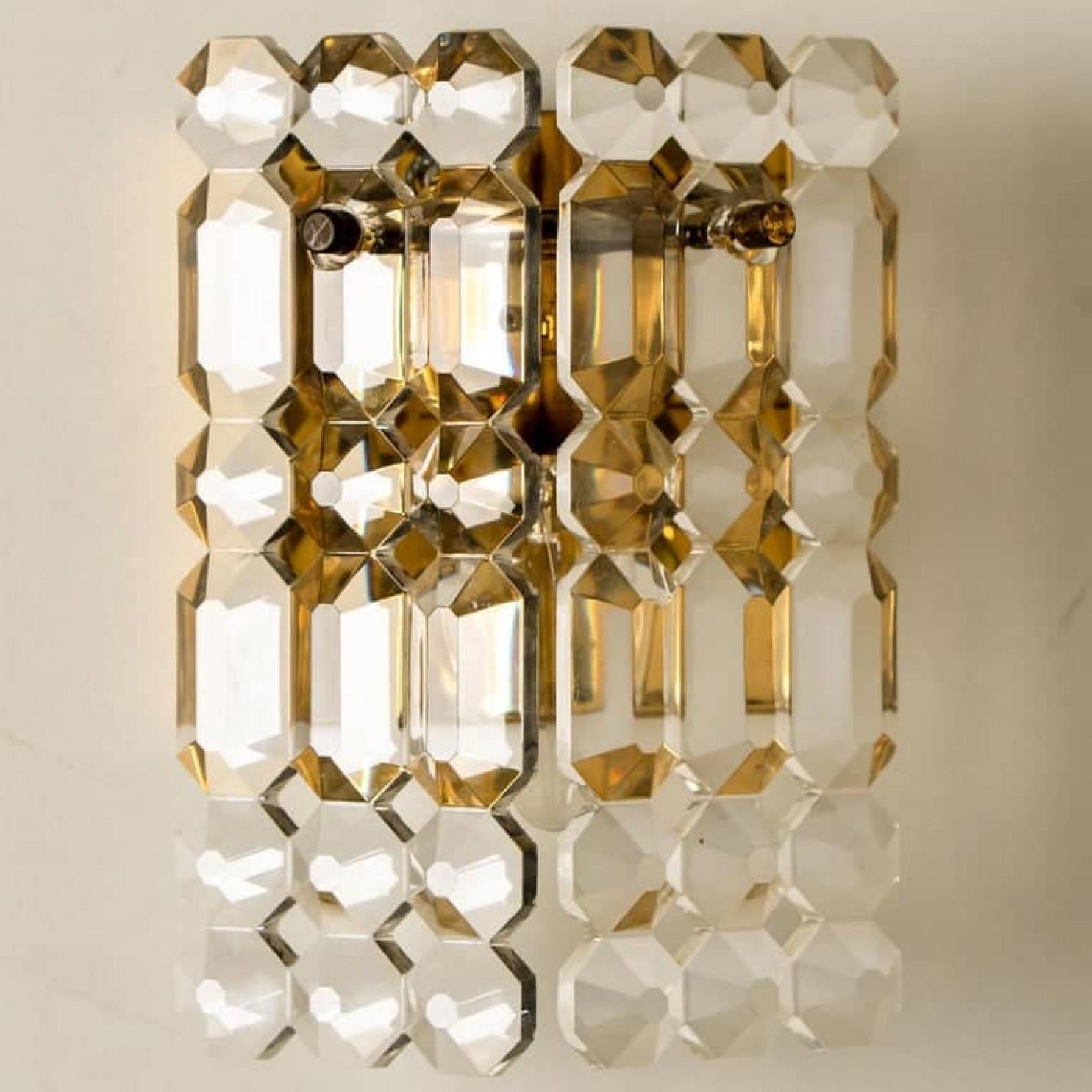 Pair of Gilt Brass Metal Crystal Glass Sconces Wall Lights Kinkeldey, 1970s For Sale 8