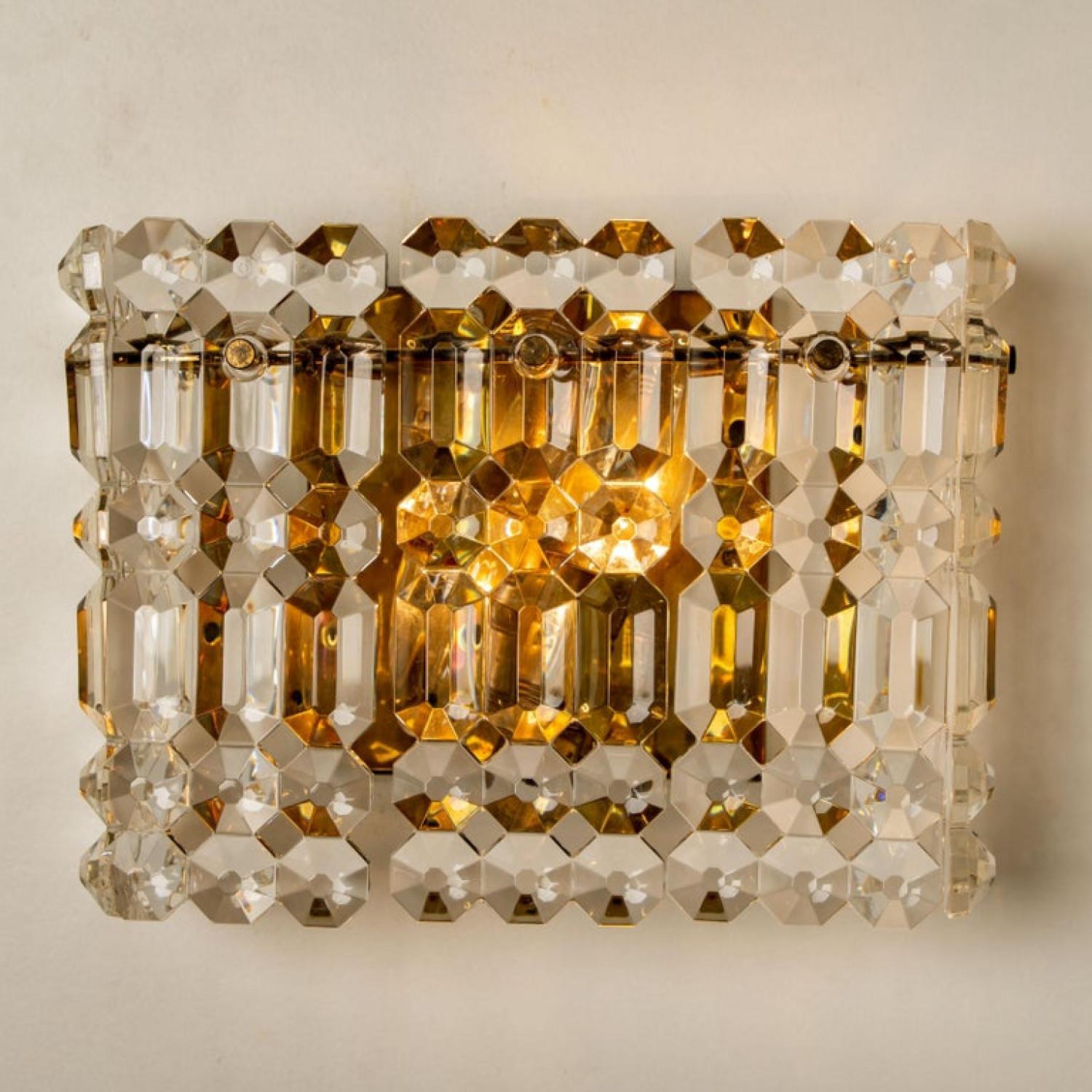 Pair of Gilt Brass Metal Crystal Glass Sconces Wall Lights Kinkeldey, 1970s For Sale 10