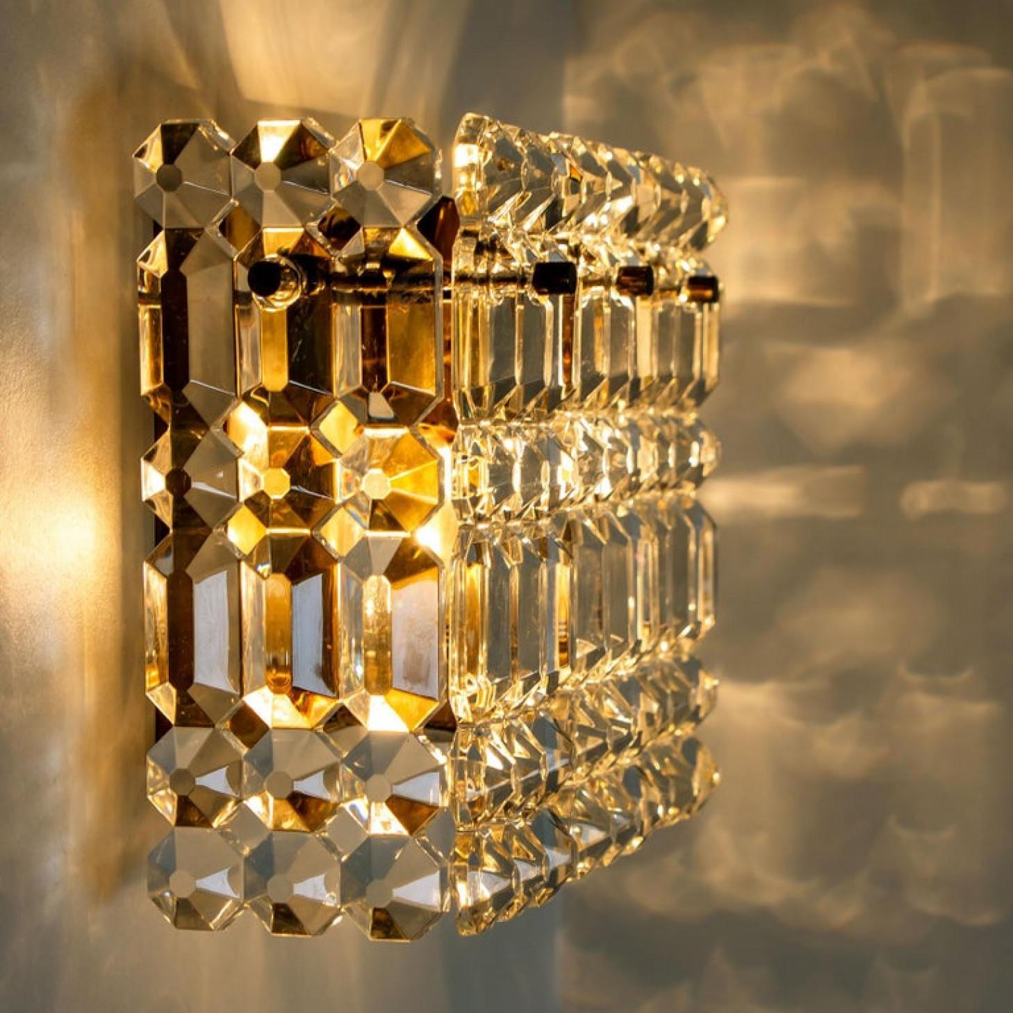 Pair of Gilt Brass Metal Crystal Glass Sconces Wall Lights Kinkeldey, 1970s For Sale 11