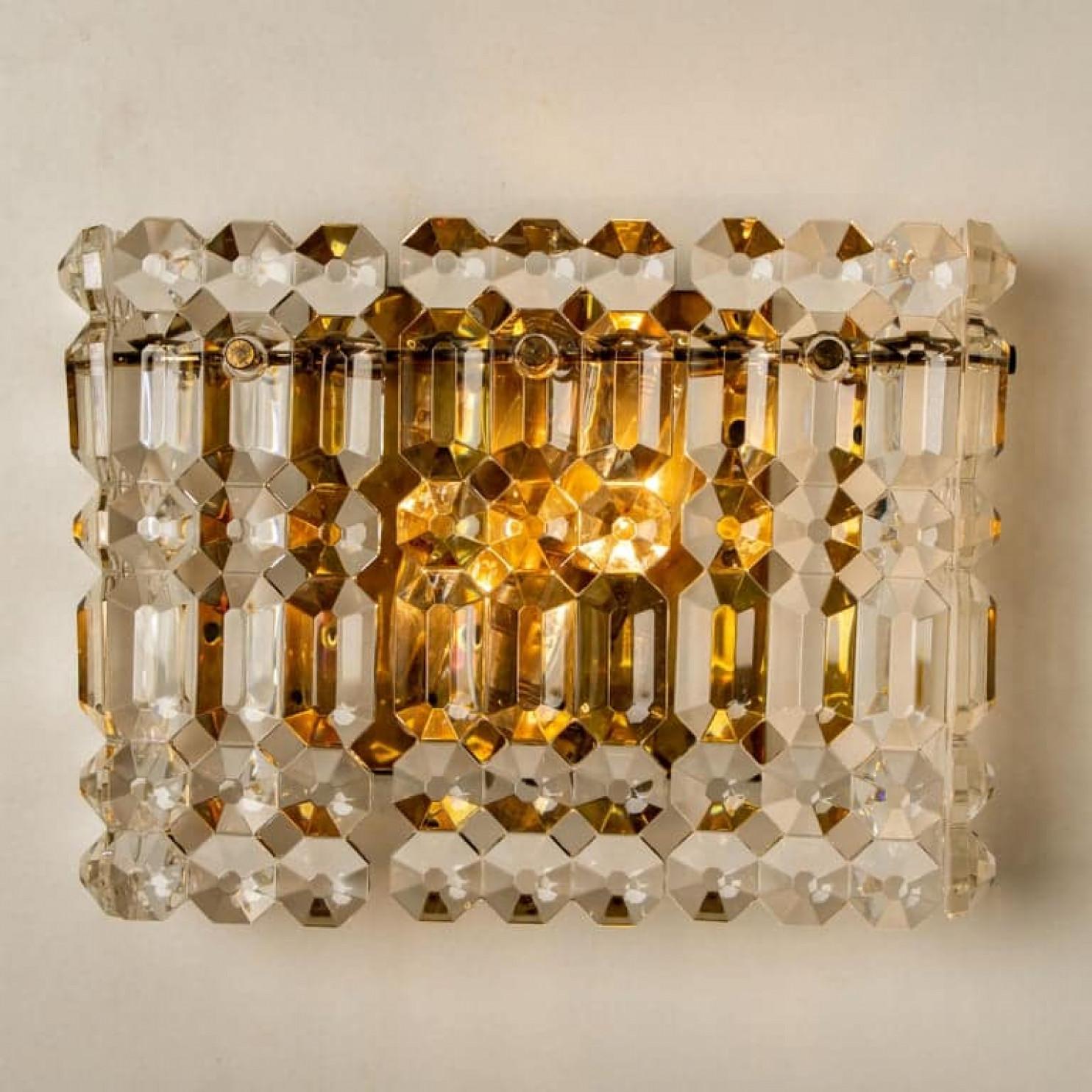 Pair of Gilt Brass Metal Crystal Glass Sconces Wall Lights Kinkeldey, 1970s For Sale 11